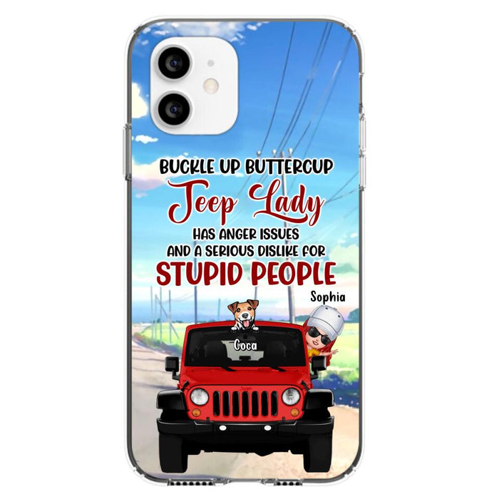 Custom Personalized Off-road Lady Phone Case - Upto 5 Dogs - Gift Idea For Dog/Off-road Lover - Buckle Up Buttercup - Case For iPhone/Samsung