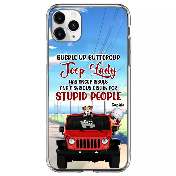 Custom Personalized Off-road Lady Phone Case - Upto 5 Dogs - Gift Idea For Dog/Off-road Lover - Buckle Up Buttercup - Case For iPhone/Samsung