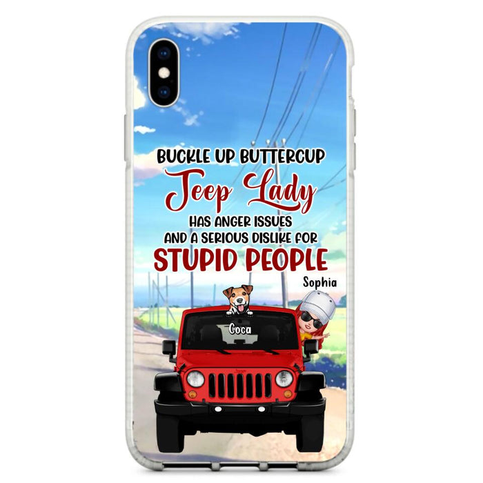 Custom Personalized Off-road Lady Phone Case - Upto 5 Dogs - Gift Idea For Dog/Off-road Lover - Buckle Up Buttercup - Case For iPhone/Samsung