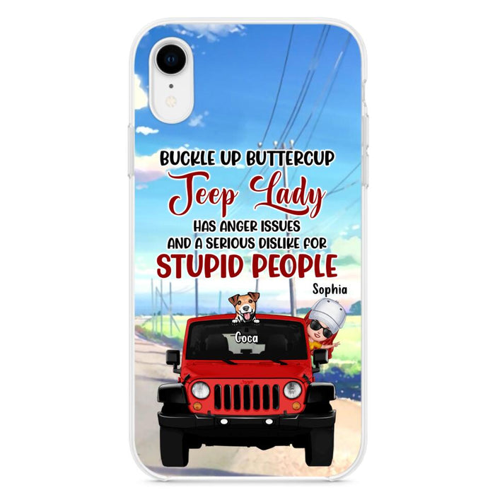 Custom Personalized Off-road Lady Phone Case - Upto 5 Dogs - Gift Idea For Dog/Off-road Lover - Buckle Up Buttercup - Case For iPhone/Samsung