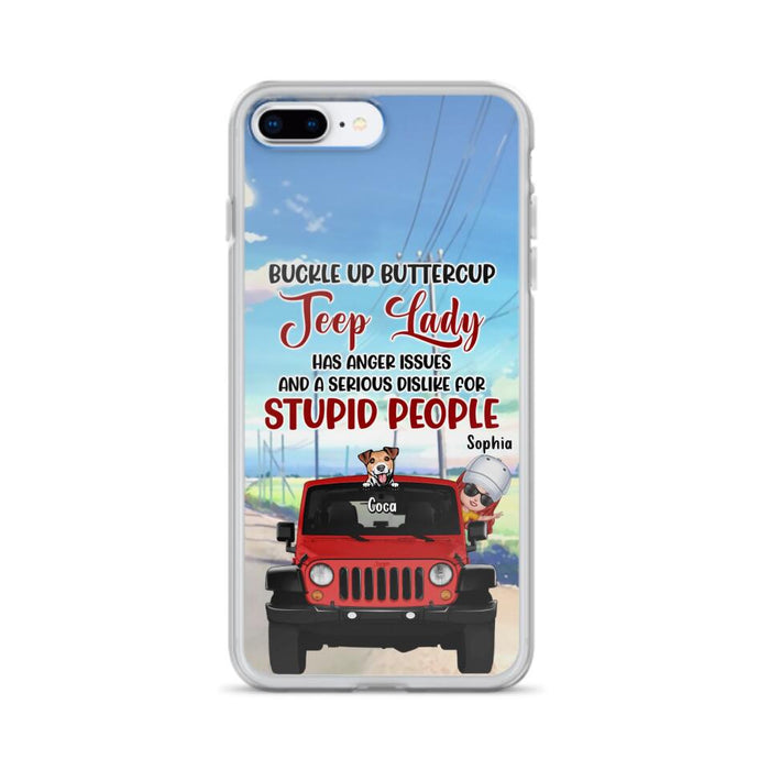 Custom Personalized Off-road Lady Phone Case - Upto 5 Dogs - Gift Idea For Dog/Off-road Lover - Buckle Up Buttercup - Case For iPhone/Samsung