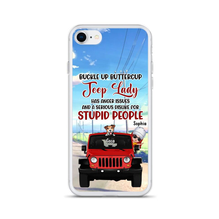 Custom Personalized Off-road Lady Phone Case - Upto 5 Dogs - Gift Idea For Dog/Off-road Lover - Buckle Up Buttercup - Case For iPhone/Samsung