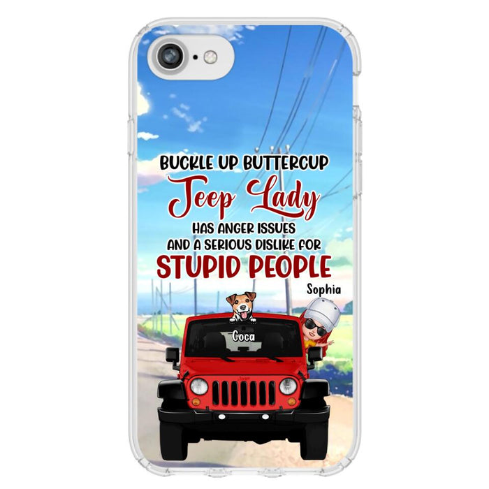 Custom Personalized Off-road Lady Phone Case - Upto 5 Dogs - Gift Idea For Dog/Off-road Lover - Buckle Up Buttercup - Case For iPhone/Samsung