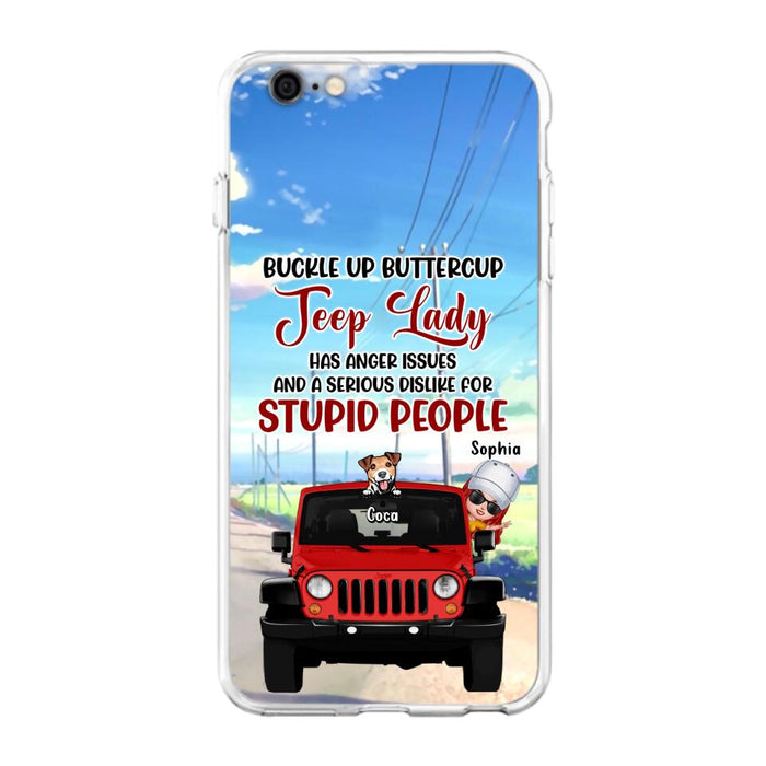 Custom Personalized Off-road Lady Phone Case - Upto 5 Dogs - Gift Idea For Dog/Off-road Lover - Buckle Up Buttercup - Case For iPhone/Samsung