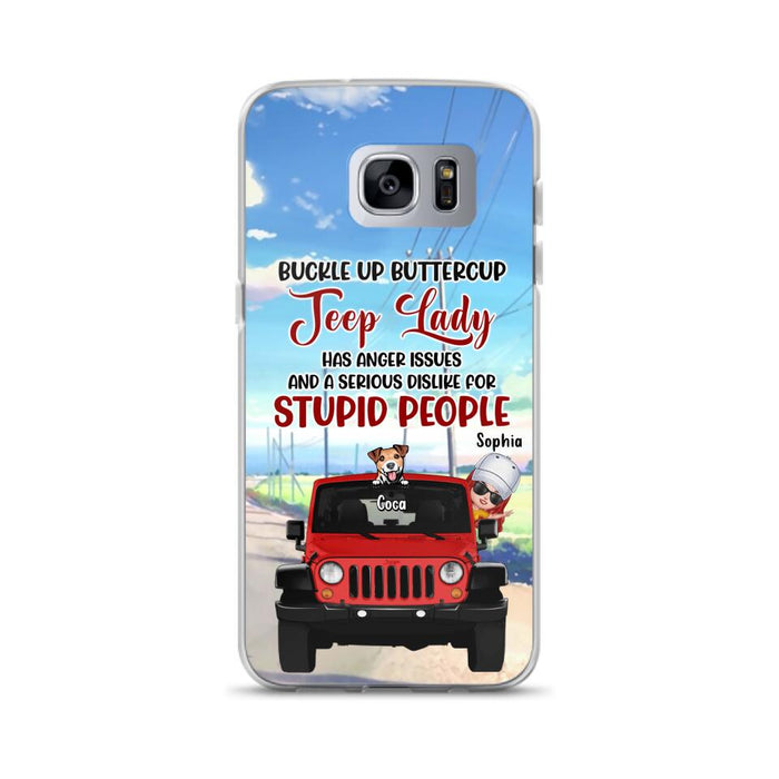 Custom Personalized Off-road Lady Phone Case - Upto 5 Dogs - Gift Idea For Dog/Off-road Lover - Buckle Up Buttercup - Case For iPhone/Samsung