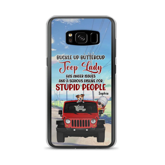 Custom Personalized Off-road Lady Phone Case - Upto 5 Dogs - Gift Idea For Dog/Off-road Lover - Buckle Up Buttercup - Case For iPhone/Samsung