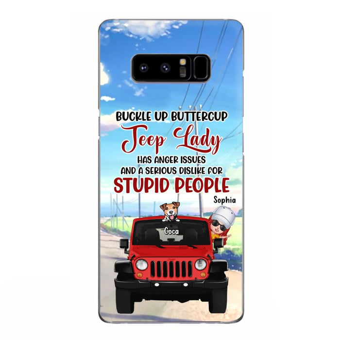 Custom Personalized Off-road Lady Phone Case - Upto 5 Dogs - Gift Idea For Dog/Off-road Lover - Buckle Up Buttercup - Case For iPhone/Samsung