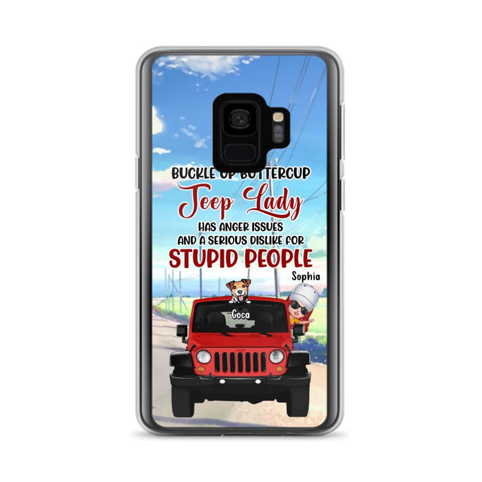 Custom Personalized Off-road Lady Phone Case - Upto 5 Dogs - Gift Idea For Dog/Off-road Lover - Buckle Up Buttercup - Case For iPhone/Samsung