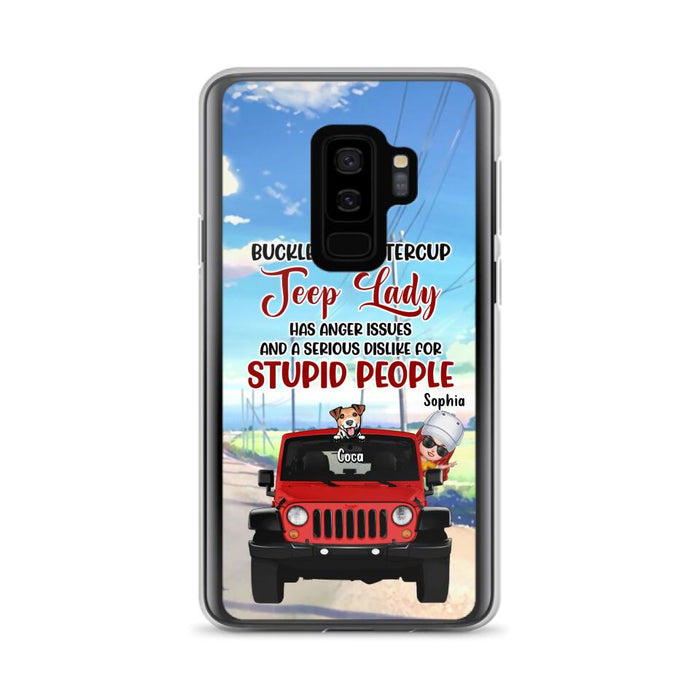 Custom Personalized Off-road Lady Phone Case - Upto 5 Dogs - Gift Idea For Dog/Off-road Lover - Buckle Up Buttercup - Case For iPhone/Samsung