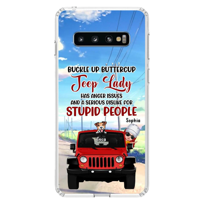 Custom Personalized Off-road Lady Phone Case - Upto 5 Dogs - Gift Idea For Dog/Off-road Lover - Buckle Up Buttercup - Case For iPhone/Samsung