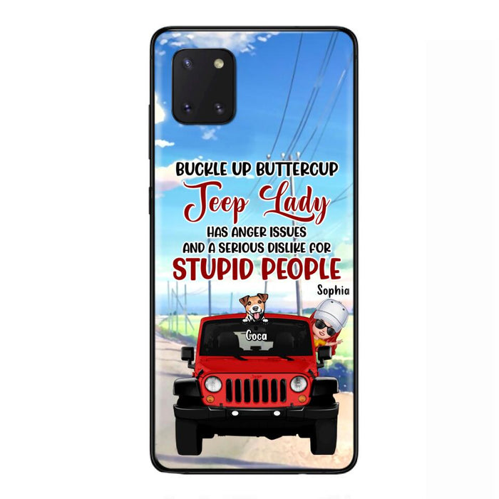 Custom Personalized Off-road Lady Phone Case - Upto 5 Dogs - Gift Idea For Dog/Off-road Lover - Buckle Up Buttercup - Case For iPhone/Samsung