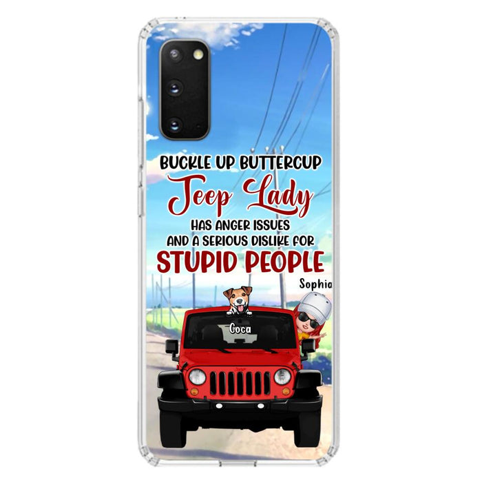 Custom Personalized Off-road Lady Phone Case - Upto 5 Dogs - Gift Idea For Dog/Off-road Lover - Buckle Up Buttercup - Case For iPhone/Samsung