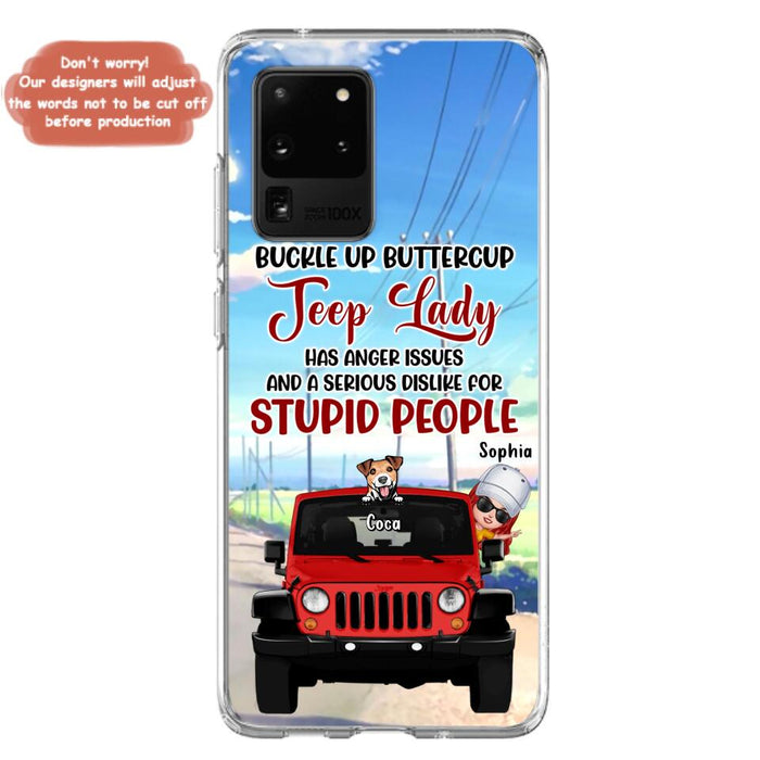 Custom Personalized Off-road Lady Phone Case - Upto 5 Dogs - Gift Idea For Dog/Off-road Lover - Buckle Up Buttercup - Case For iPhone/Samsung