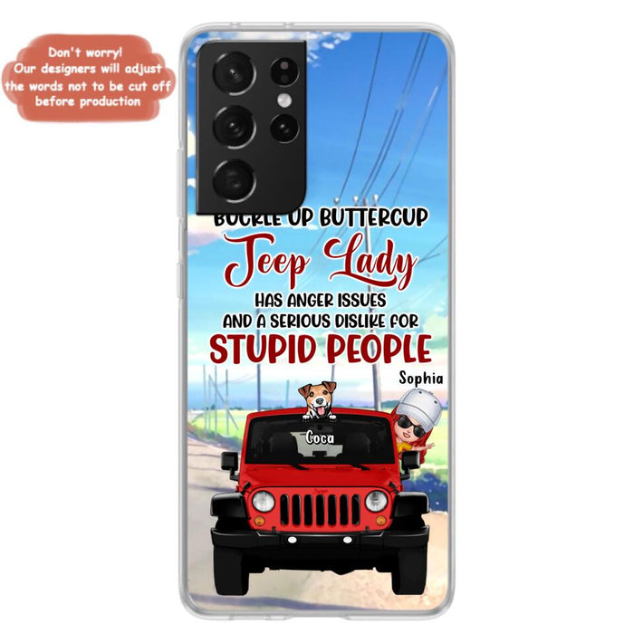 Custom Personalized Off-road Lady Phone Case - Upto 5 Dogs - Gift Idea For Dog/Off-road Lover - Buckle Up Buttercup - Case For iPhone/Samsung