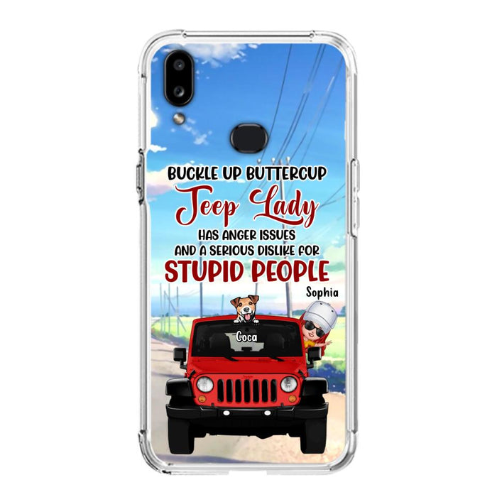 Custom Personalized Off-road Lady Phone Case - Upto 5 Dogs - Gift Idea For Dog/Off-road Lover - Buckle Up Buttercup - Case For iPhone/Samsung