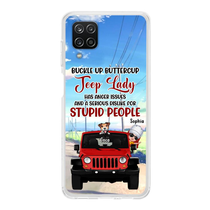 Custom Personalized Off-road Lady Phone Case - Upto 5 Dogs - Gift Idea For Dog/Off-road Lover - Buckle Up Buttercup - Case For iPhone/Samsung