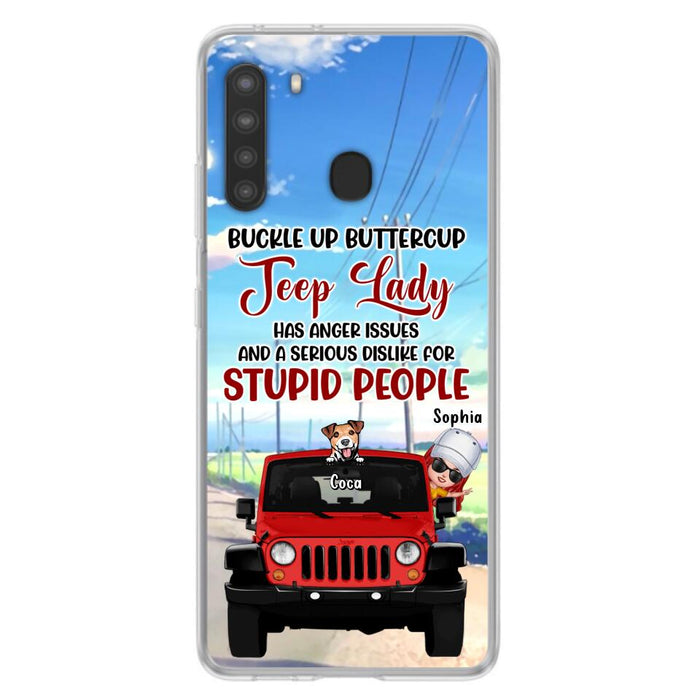 Custom Personalized Off-road Lady Phone Case - Upto 5 Dogs - Gift Idea For Dog/Off-road Lover - Buckle Up Buttercup - Case For iPhone/Samsung