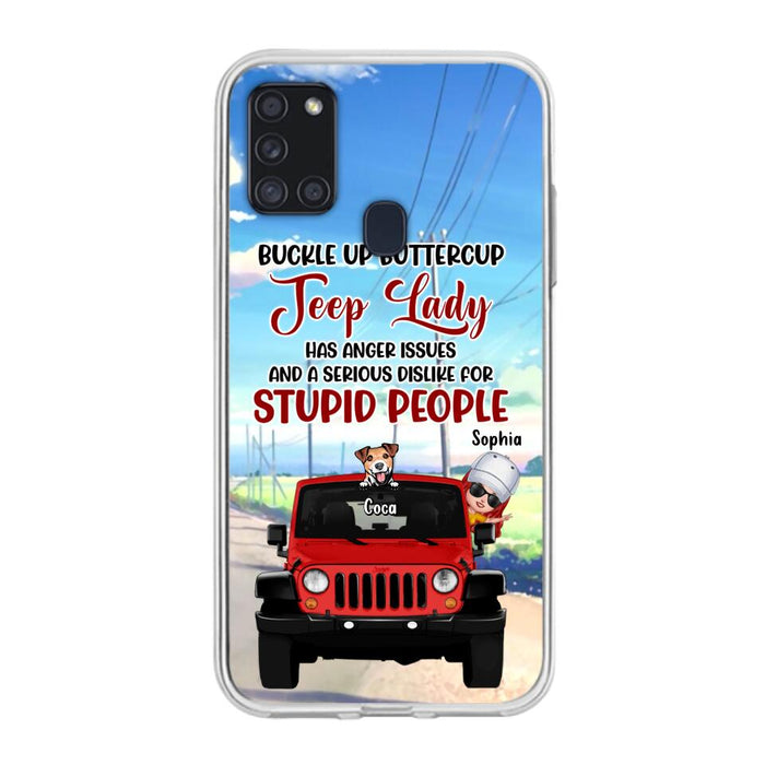 Custom Personalized Off-road Lady Phone Case - Upto 5 Dogs - Gift Idea For Dog/Off-road Lover - Buckle Up Buttercup - Case For iPhone/Samsung