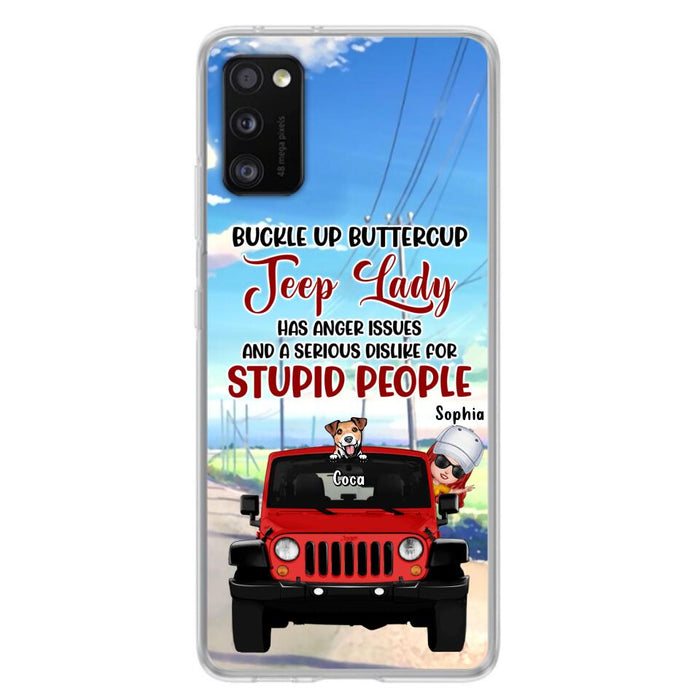 Custom Personalized Off-road Lady Phone Case - Upto 5 Dogs - Gift Idea For Dog/Off-road Lover - Buckle Up Buttercup - Case For iPhone/Samsung