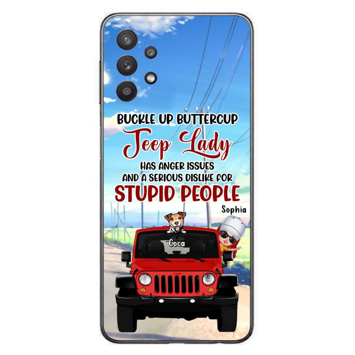 Custom Personalized Off-road Lady Phone Case - Upto 5 Dogs - Gift Idea For Dog/Off-road Lover - Buckle Up Buttercup - Case For iPhone/Samsung