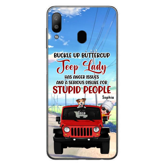 Custom Personalized Off-road Lady Phone Case - Upto 5 Dogs - Gift Idea For Dog/Off-road Lover - Buckle Up Buttercup - Case For iPhone/Samsung