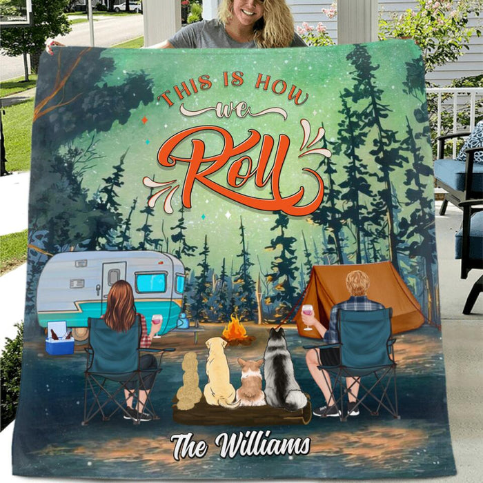 Custom Personalized Camping With Dogs Quilt/Fleece Blanket & Pillow Cover - Upto 4 Dogs - Gift Idea For Camping/Dog Lover - Always At Home Wherever We Roam