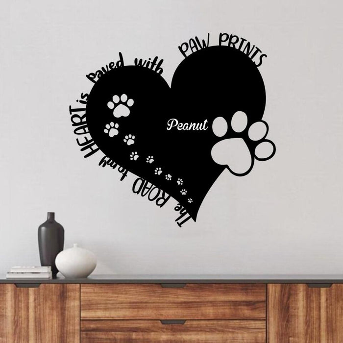 Custom Personalized The Road To My Heart Is Paved With Pawprints Meaning Monogram Metal Sign - Upto 3 Pets - Gift Idea For Dog/ Cat Lover