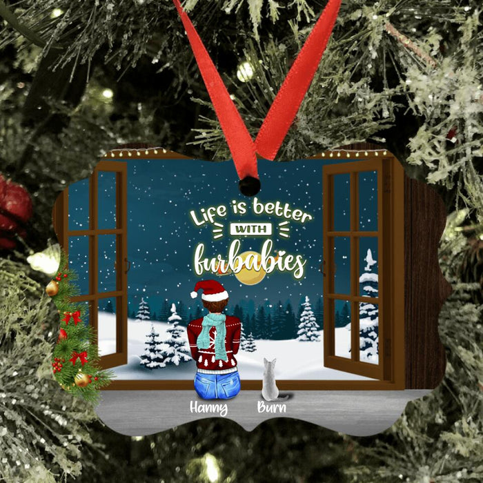 Custom Personalized Christmas By Window Rectangle Ornament - Man/ Woman/ Couple With Upto 4 Kids - 4 Pets - Best Gift For Christmas - Happy First Christmas Together