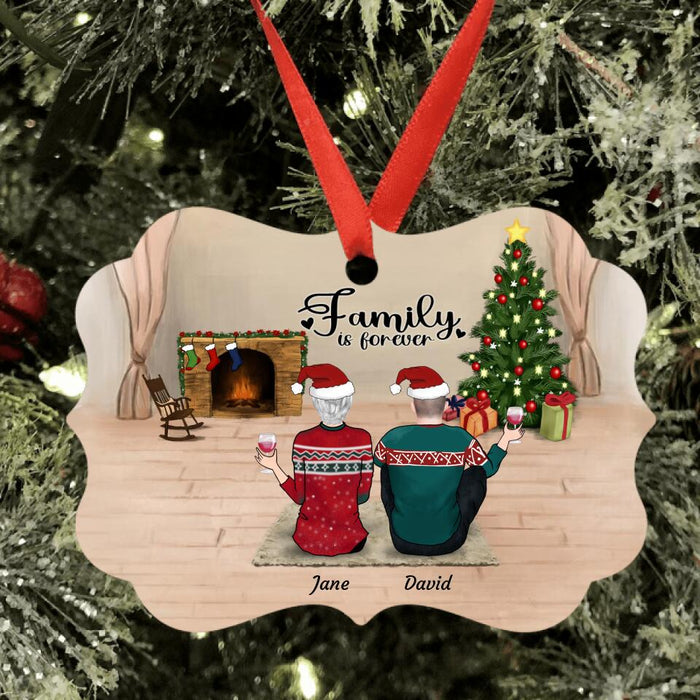 Custom Personalized Family Christmas Ornament - Gift For The Whole Family - Couple/Parents Upto 3 Children, Upto 3 Pets - Family Is Forever