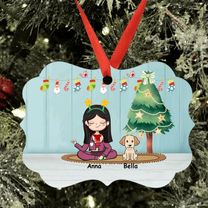 Custom Personalized A Girl And Her Pets Christmas Ornament - Girl With Upto 4 Pets - Christmas Gift For Dog/ Cat Lover