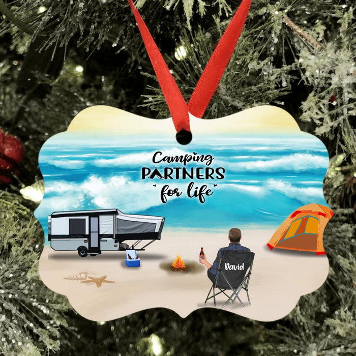 Custom Personalized Beach Camping Ornament -  Upto 6 Kids, 2 Pets - Best Gift For Camping Lover - Camping Partners For Life