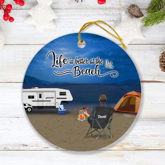 Custom Personalized Beach Camping Ornament - Best Gift For Camping Family/Couple/Single Parent/Solo - Upto 4 Kids and 6 Pets - Life Is Better At The Beach