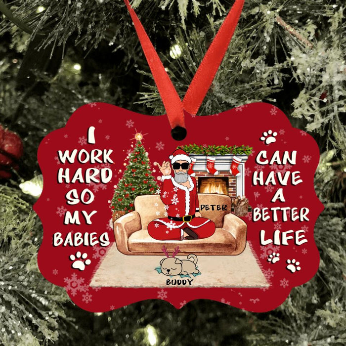 Custom Personalized Christmas Pet Dad Ornament - Man With Upto 4 Pets - Gift For Cat/ Dog Lover - I Work Hard So My Babies Can Have A Better Life