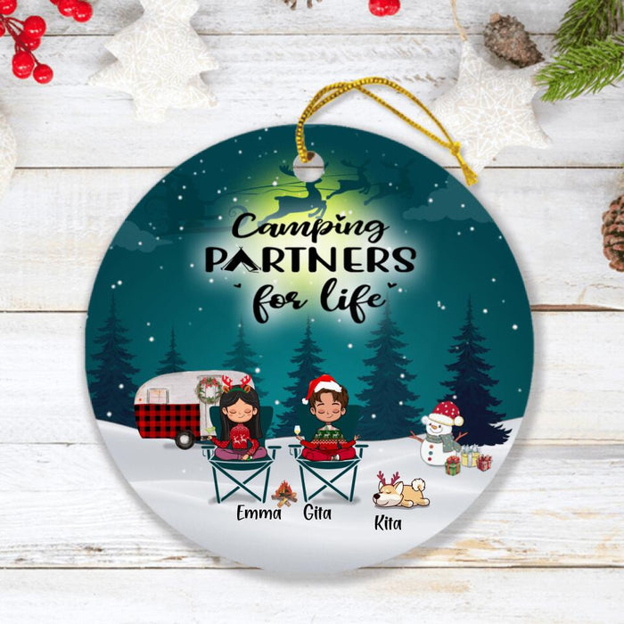 Custom Personalized Couple Camping Xmas Ornament - Couple With Upto 4 Pets - Best Gift For Dog/ Cat Lover - Merry Christmas