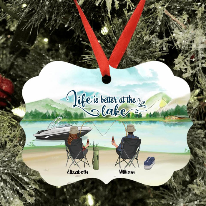Custom Personalized Fishing Family Ornament - Parents With Upto 4 Kids - Gift For Fishing Lover - Life Is Better At The Lake