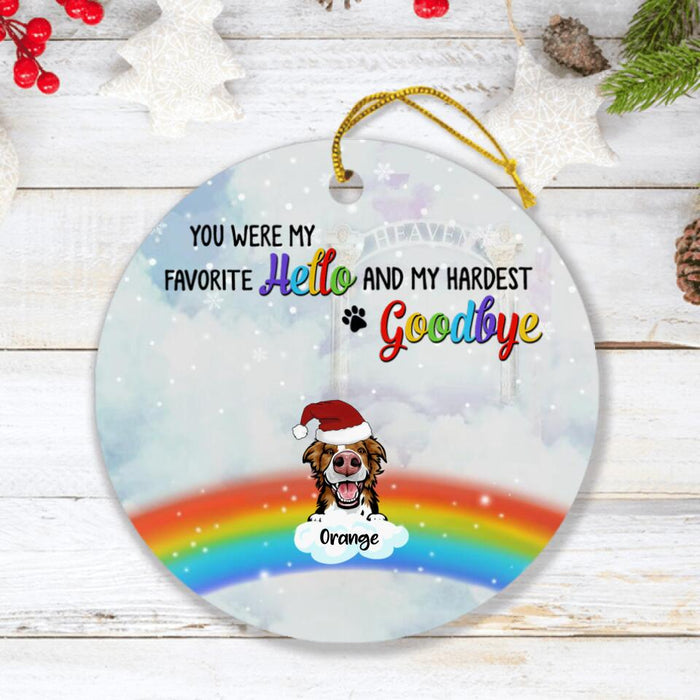 Custom Personalized Memorial Pets At Rainbow Bridge Ornament - Upto 5 Pets - Memorial Gift For Dog Lovers/Cat Lovers - You Were My Favorite Hello And My Hardest Goodbye