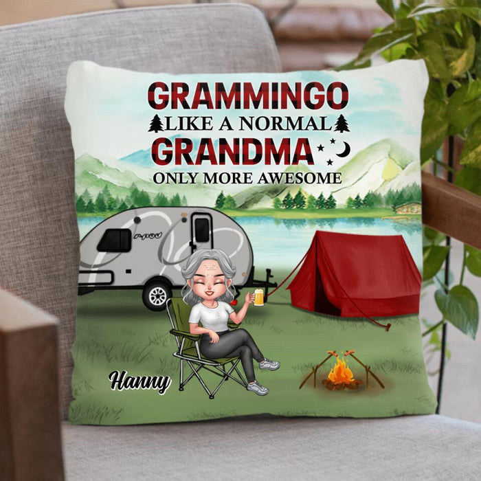 Cusom Personalized Grandma Camping Pillow Cover & Fleece/ Quilt Blanket - Gift Idea For Grandma/ Camping Lover - Grammingo Like A Normal Grandma Only More Awesome