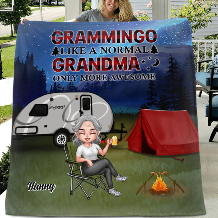 Cusom Personalized Grandma Camping Pillow Cover & Fleece/ Quilt Blanket - Gift Idea For Grandma/ Camping Lover - Grammingo Like A Normal Grandma Only More Awesome