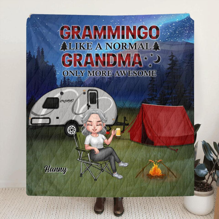 Cusom Personalized Grandma Camping Pillow Cover & Fleece/ Quilt Blanket - Gift Idea For Grandma/ Camping Lover - Grammingo Like A Normal Grandma Only More Awesome