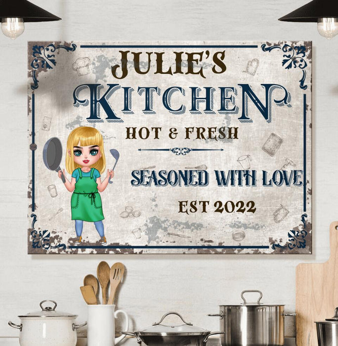 Custom Personalized Chibi Woman Kitchen Metal Sign - Gift Idea For Mother's Day/ Cooking Lover - Julie's Kitchen
