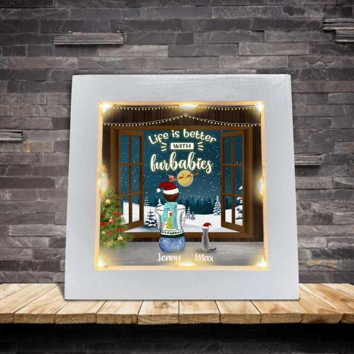 Personalized Christmas Family By Window Frame With Led - Man/Woman/Couple/Parents With Up to 3 Kids And 3 Pets - Christmas Gift Idea - All I Want For Christmas Is You