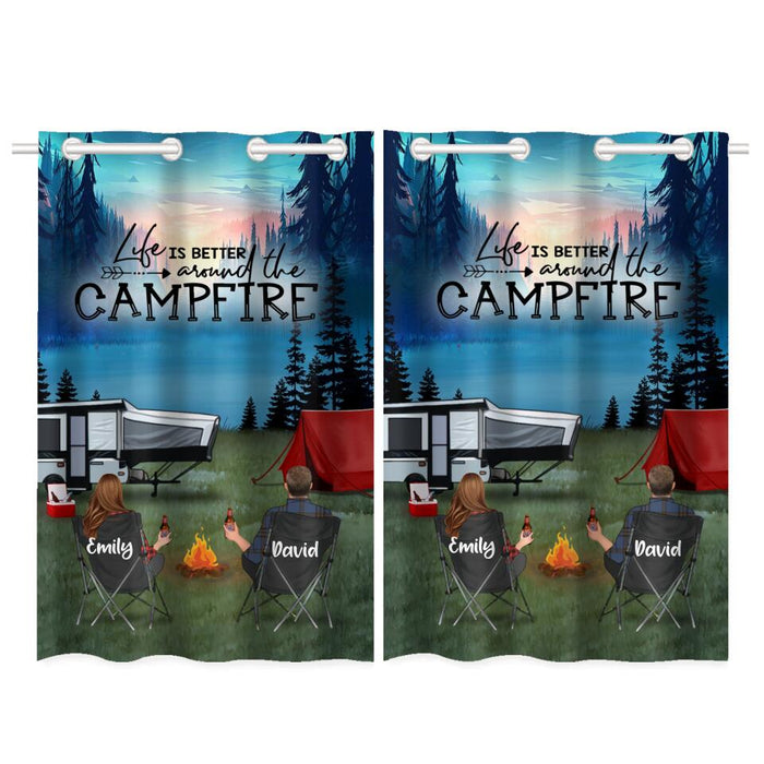 Custom Personalized Camping Window Curtain - Gift Idea For Camping Lover - Couple/ Parents With Upto 3 Kids And 4 Pets - Life Is Better Around The Campfire