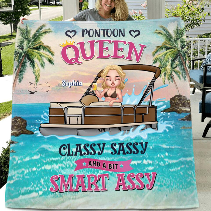 Custom Personalized Pontoon Queen Hawaii Pillow Cover & Fleece/ Quilt Blanket - Best Gift For Pontoon Lover - I Hate Being Sexy But I'm A Pontoon Queen So I Can't Help It