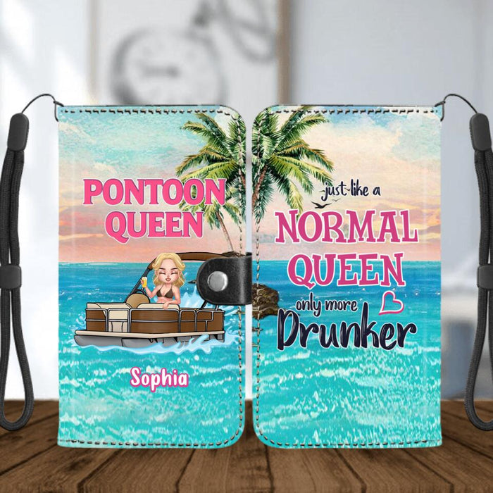 Custom Personalized Pontoon Queen Hawaii Flip Leather Purse For Mobile Phone - Best Gift For Pontoon Lover - Pontoon Queen Just Like A Normal Queen Only More Drunker