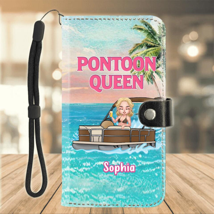 Custom Personalized Pontoon Queen Hawaii Flip Leather Purse For Mobile Phone - Best Gift For Pontoon Lover - Pontoon Queen Just Like A Normal Queen Only More Drunker