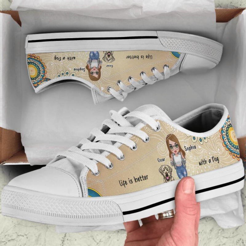 Personalized Dog Mom Front Sneakers - Up to 4 Dogs - Gift Idea For Dog Lover - Life Is Better With Dogs