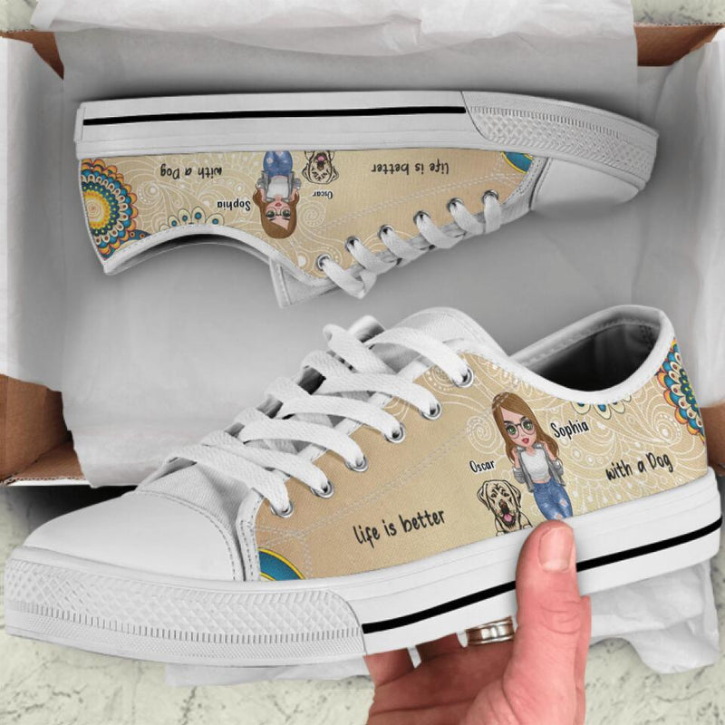 Personalized Dog Mom Front Sneakers - Up to 4 Dogs - Gift Idea For Dog Lover - Life Is Better With Dogs