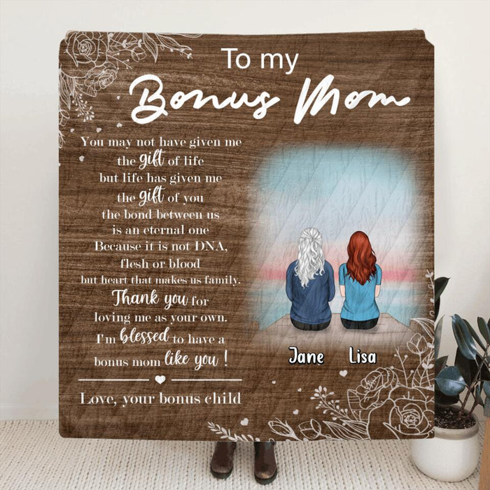 Custom Personalized Bonus Mom Quilt/Fleece Blanket & Pillow Cover - Upto 5 People - Mother's Day Gift For Mom - To My Bonus Mom