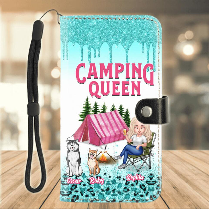 Custom Personalized Camping Phone Wallet - Gift for Camping Lovers, Dog Mom - Camping Queen Dog Mom - Up to 2 Dogs - Camping Queen classy sassy and a bit smart assy