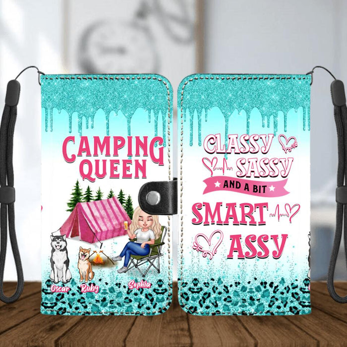 Custom Personalized Camping Phone Wallet - Gift for Camping Lovers, Dog Mom - Camping Queen Dog Mom - Up to 2 Dogs - Camping Queen classy sassy and a bit smart assy